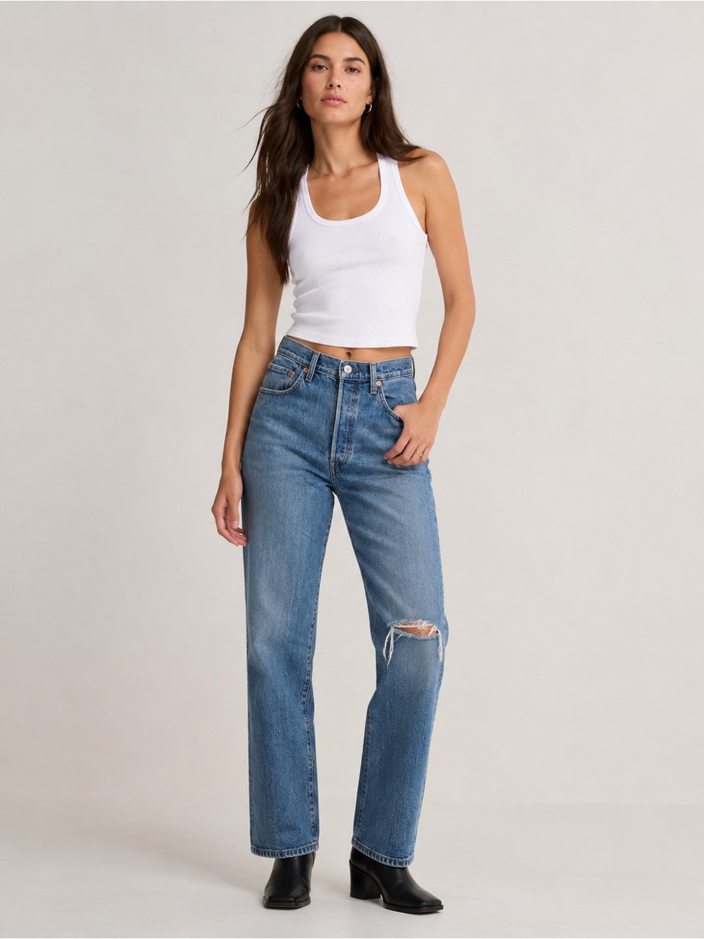 Levi’s Ribcage Straight Blue Ripped Jeans 30